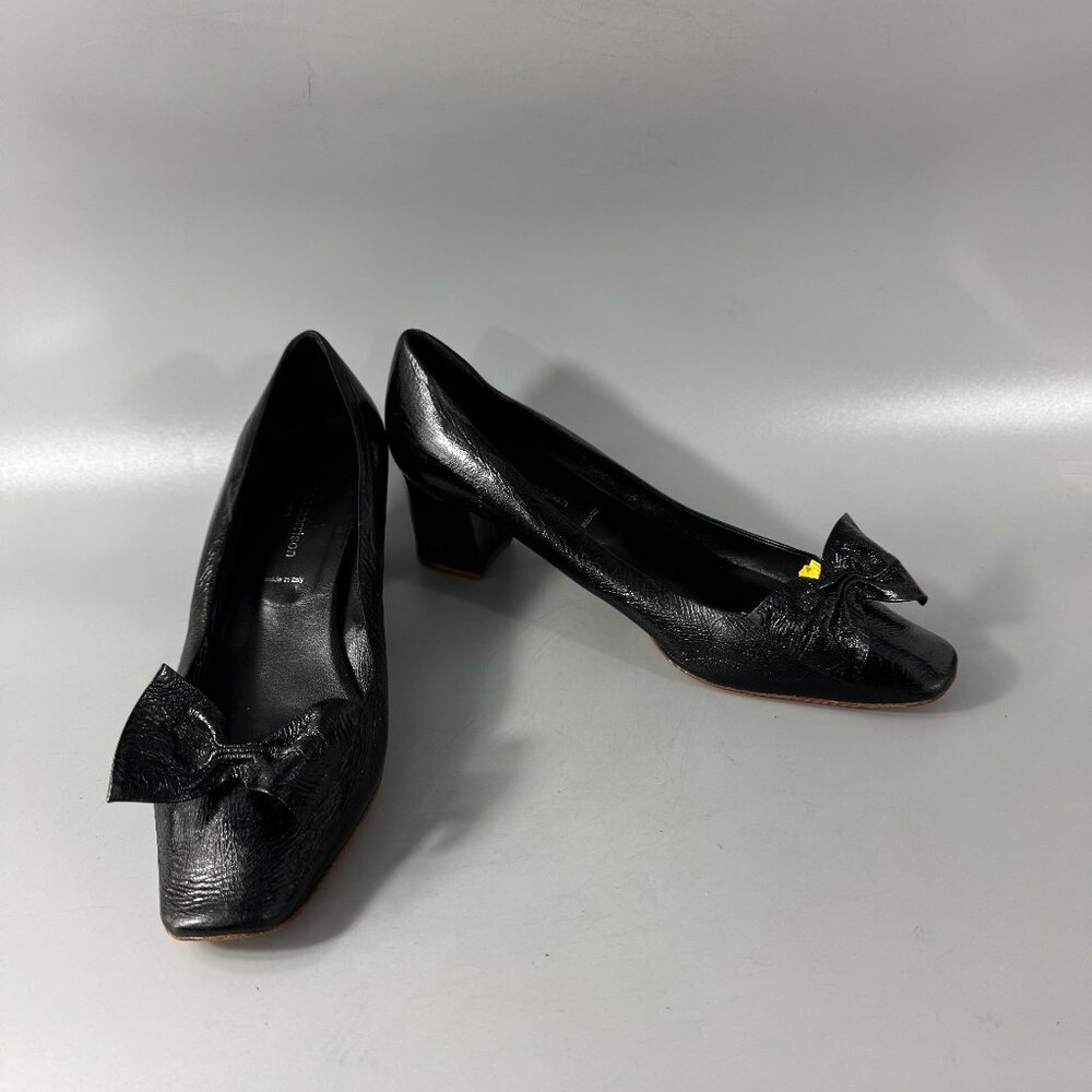 Sigerson Morrison Black Patent Leather Big Bow Blocked Heels, Size 10 B